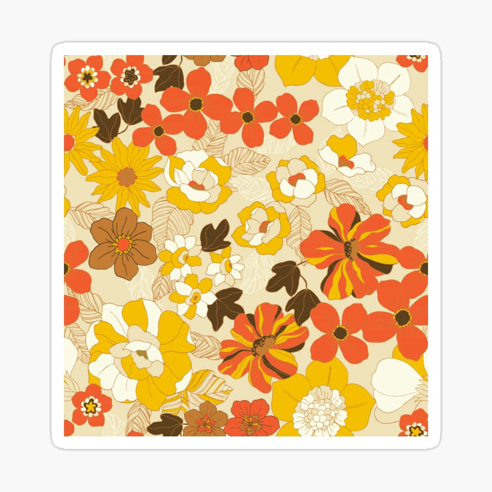 A Floral Pattern With Orange, Yellow And Brown Colors Wallpaper