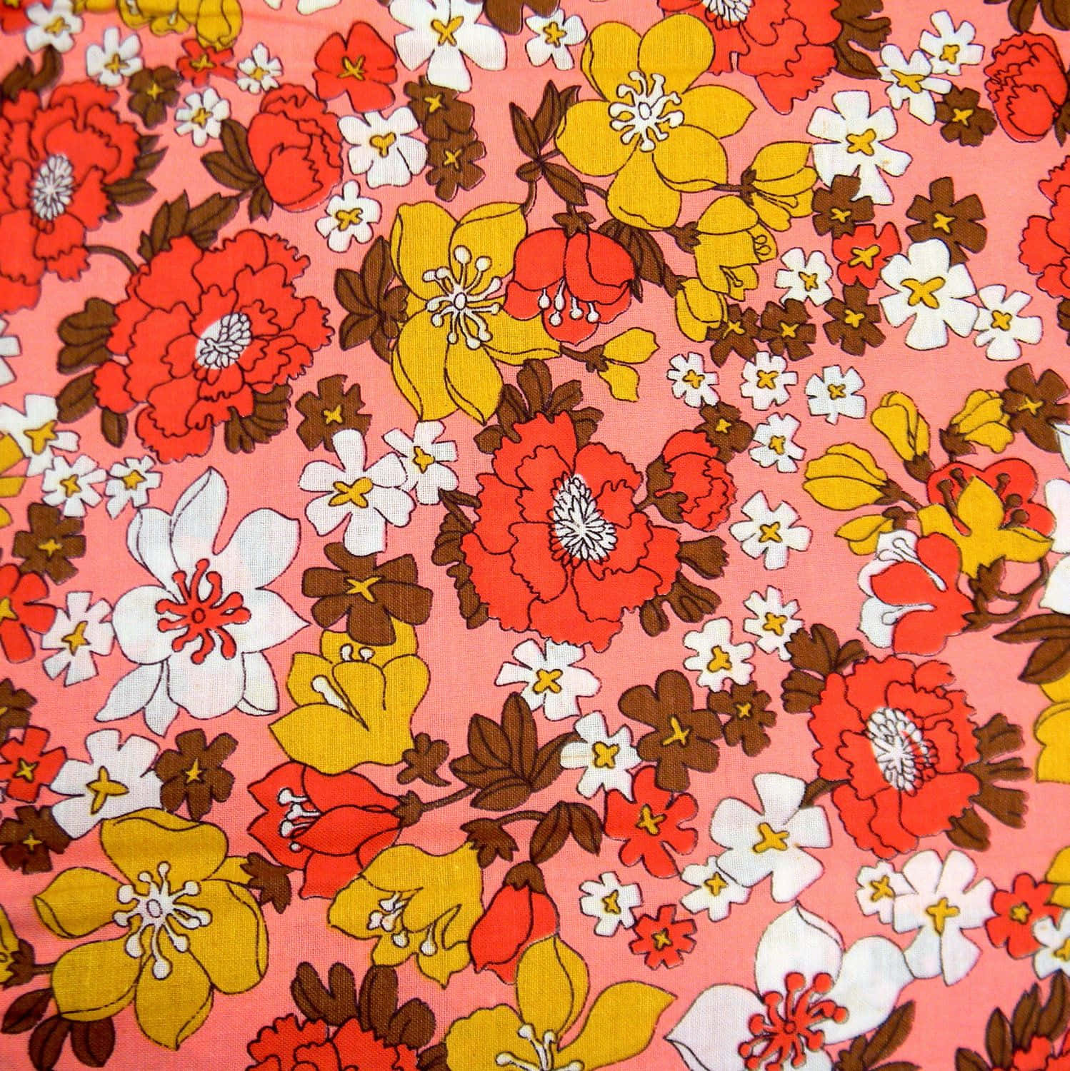 A Pink Floral Fabric With Yellow And Orange Flowers Wallpaper