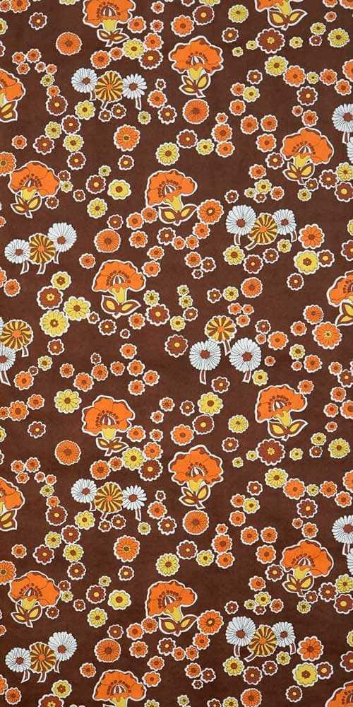 A Brown Fabric With Orange And Yellow Flowers Wallpaper