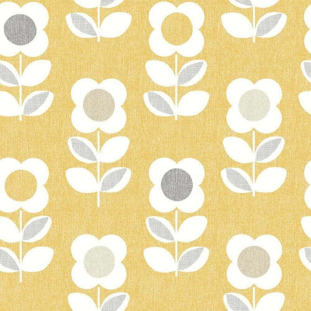 Guld og grå 70er Floral mønster Wallpaper
