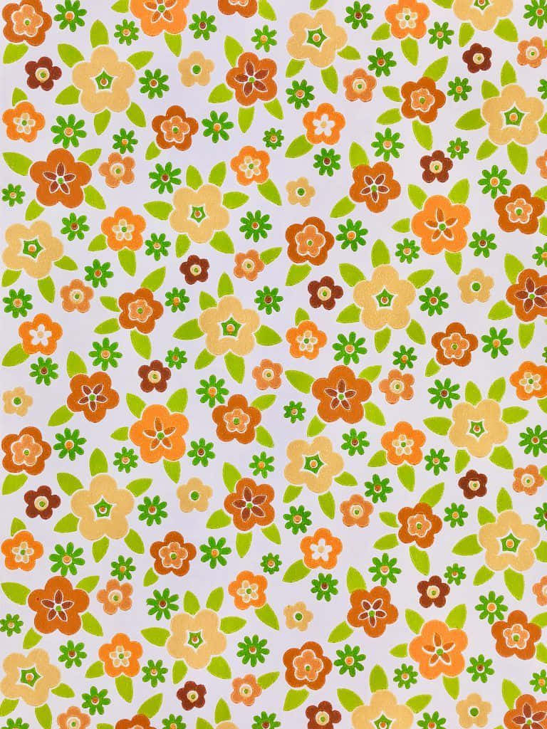 A White And Orange Floral Pattern Wallpaper