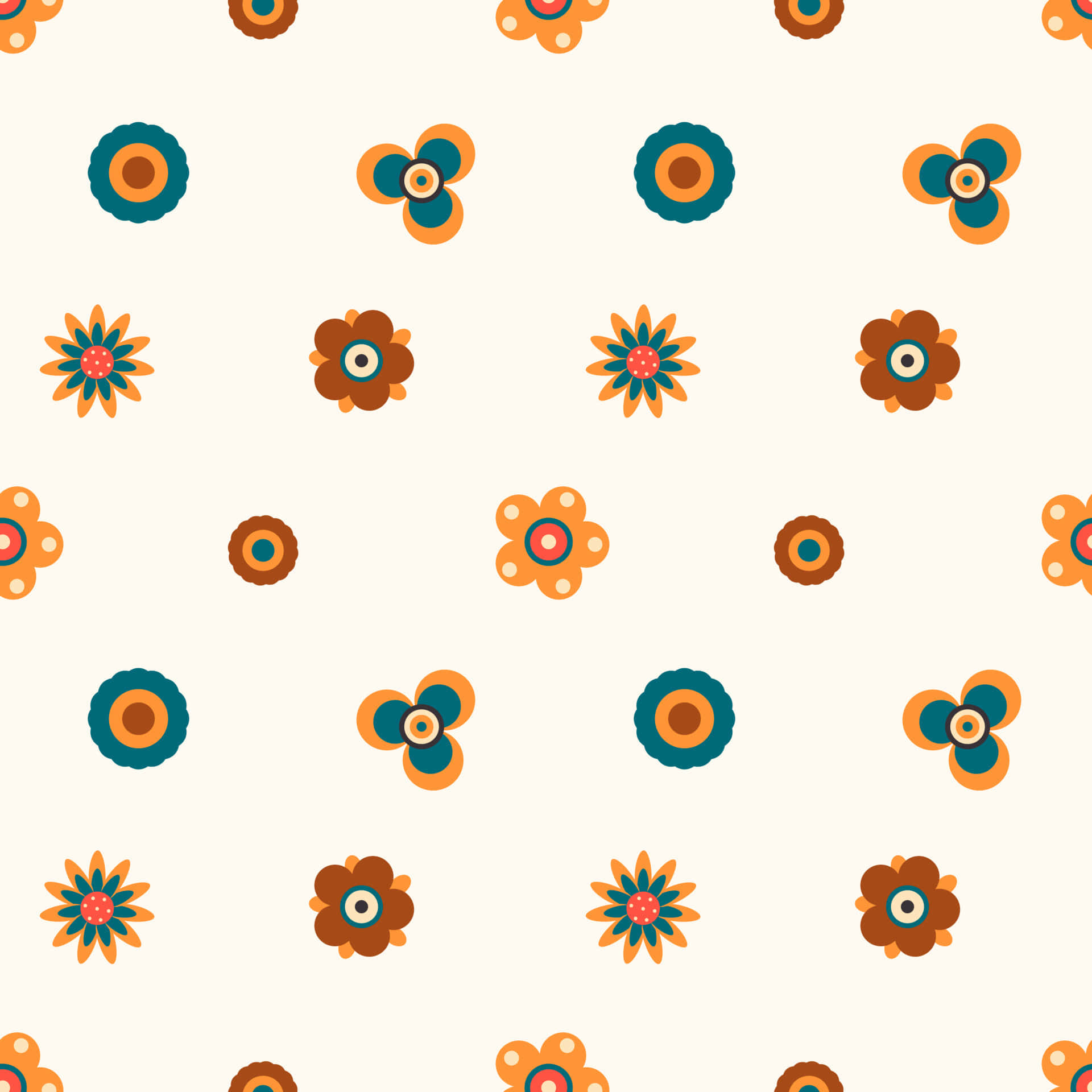 A Seamless Pattern With Orange And Blue Flowers Wallpaper