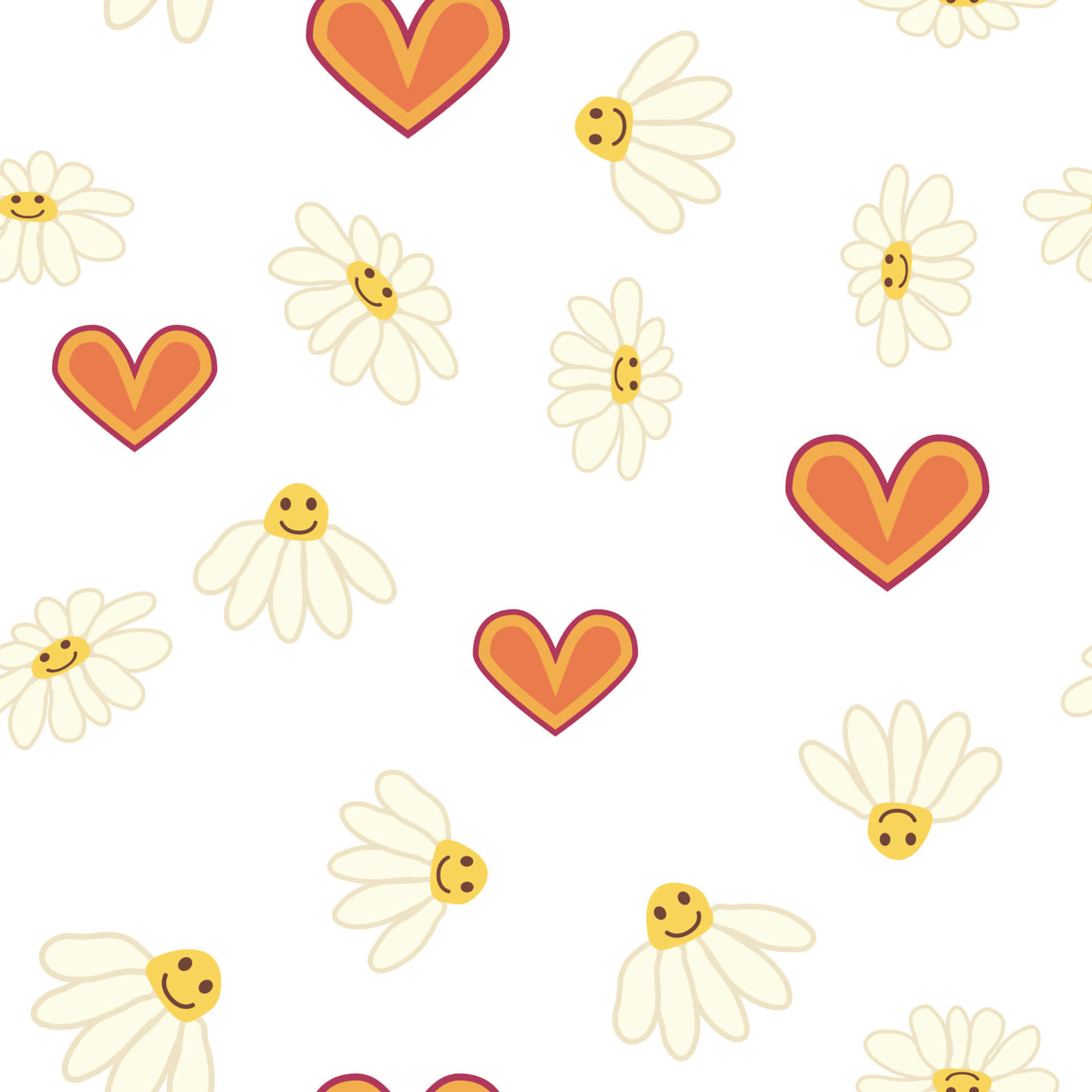 A Pattern Of Daisies With Hearts And Smiley Faces Wallpaper