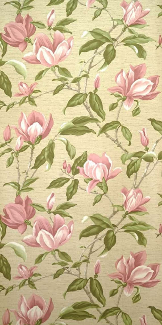 Rosamagnolie 70er Jahre Blumenmuster Handy Wallpaper