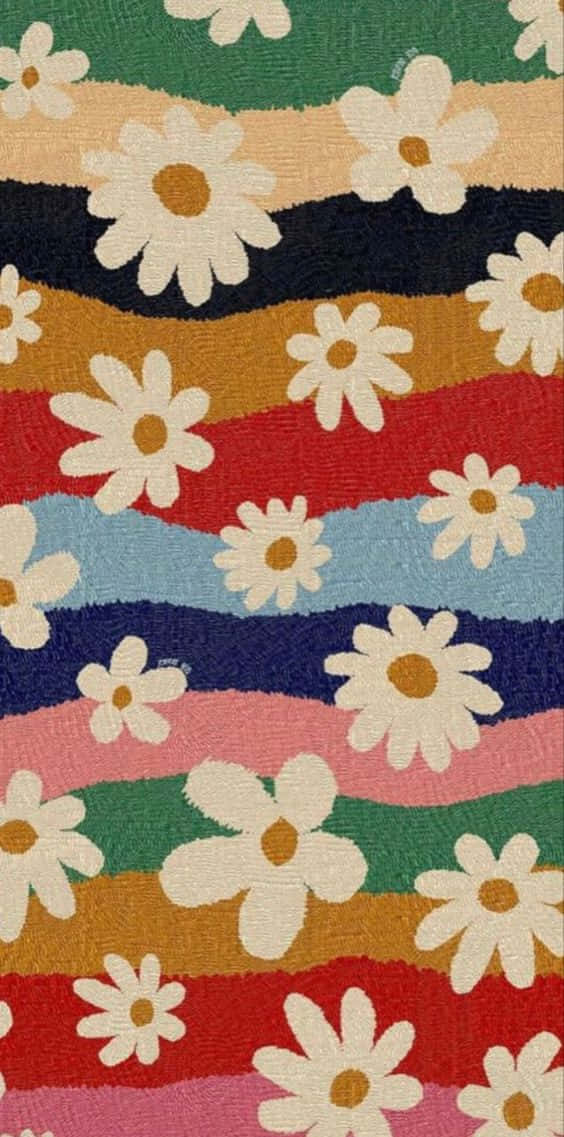 70s Hippie  White Flower Wallpaper
