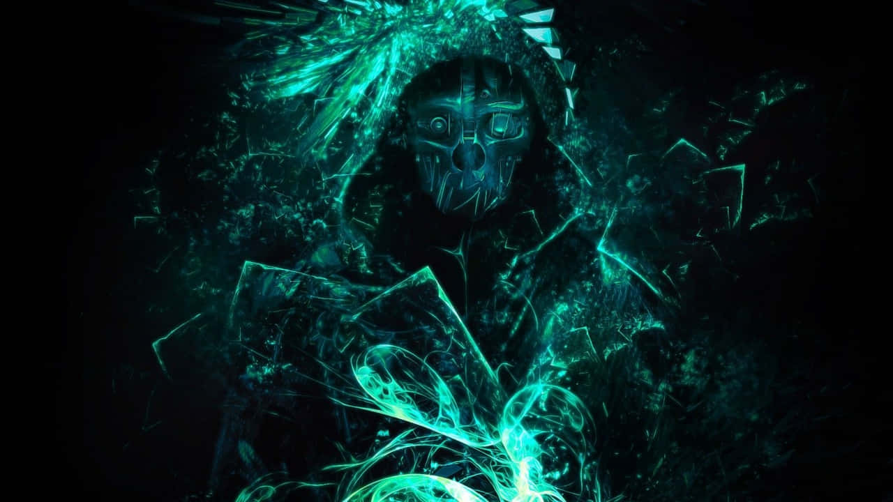 A Green Skeleton With A Glowing Head