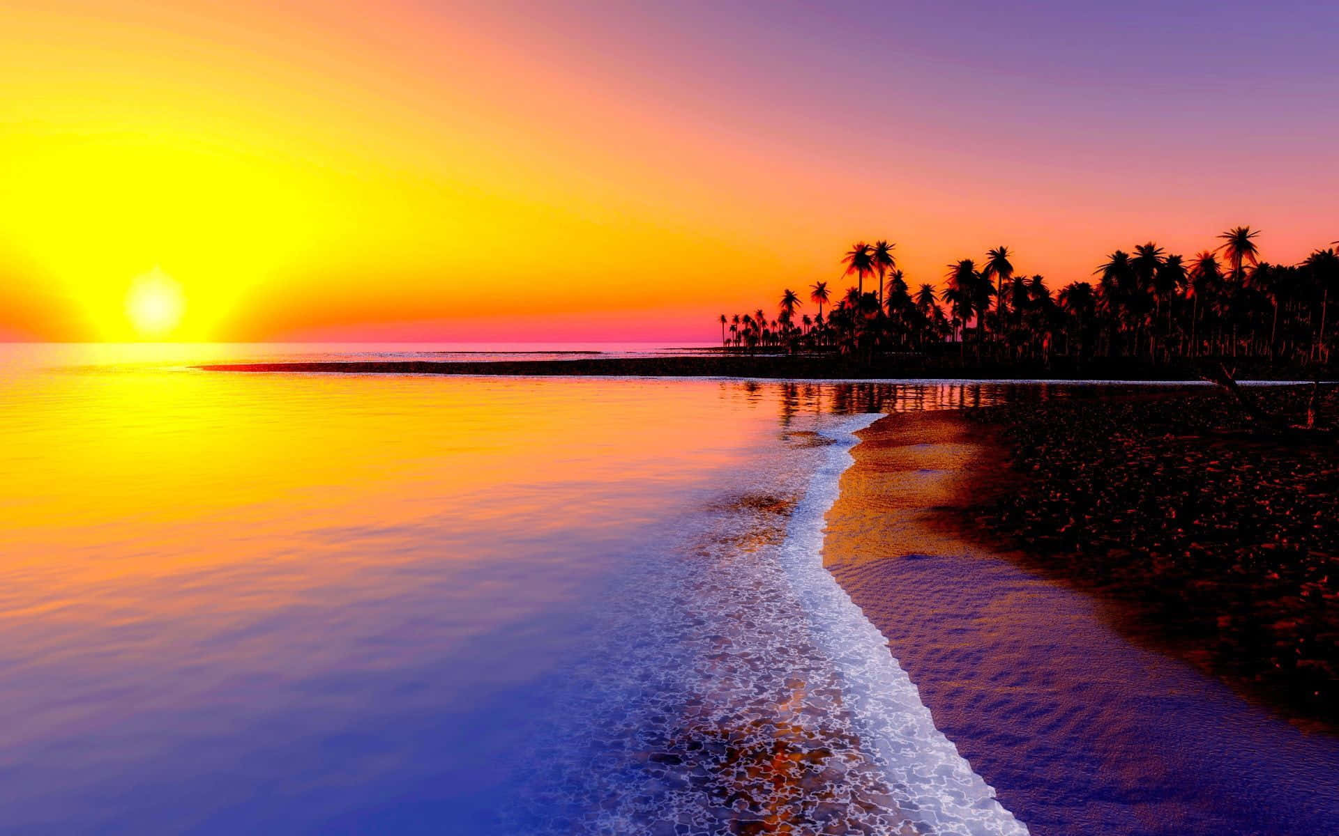 Sfondodella Spiaggia Con Cielo Viola In 720p