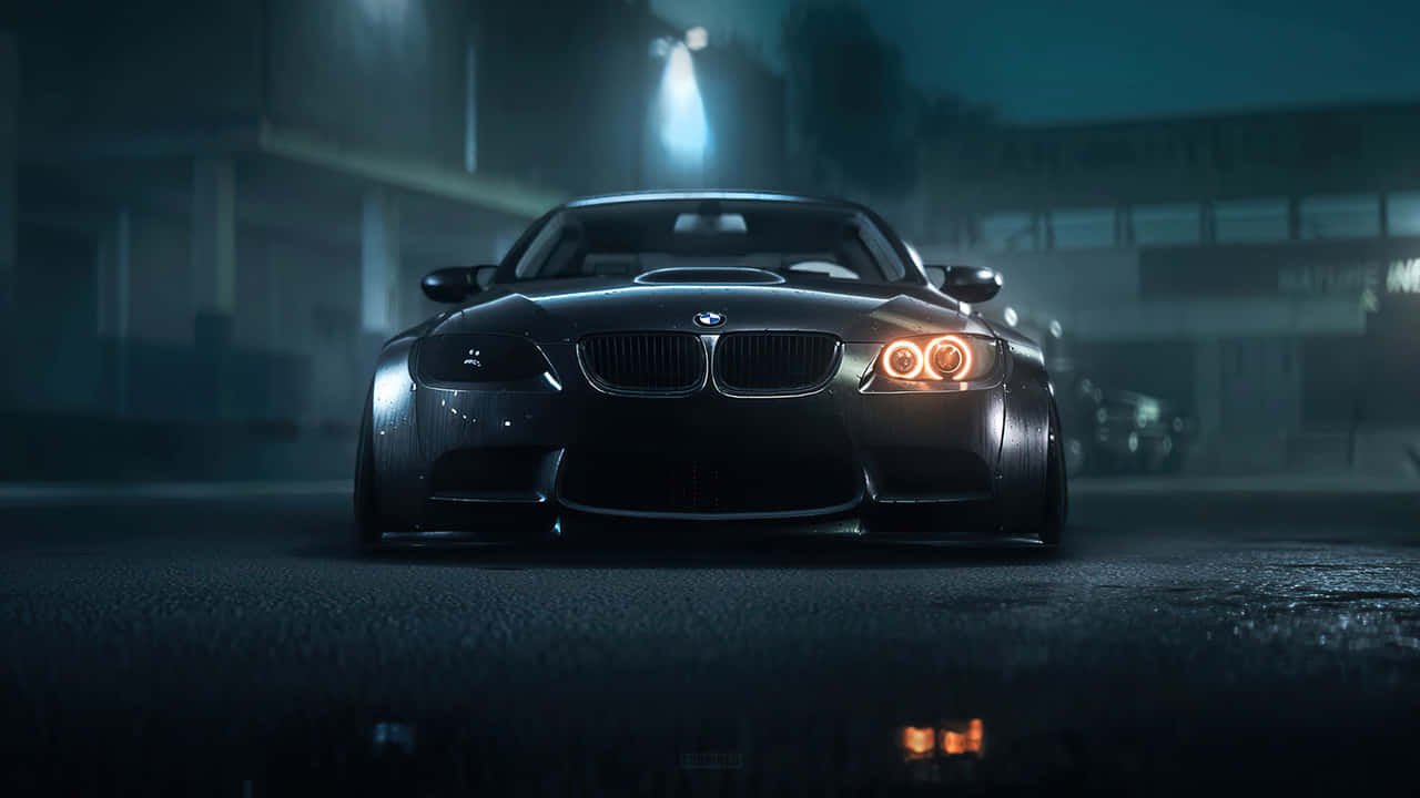 Illuminated BMW in the Dark