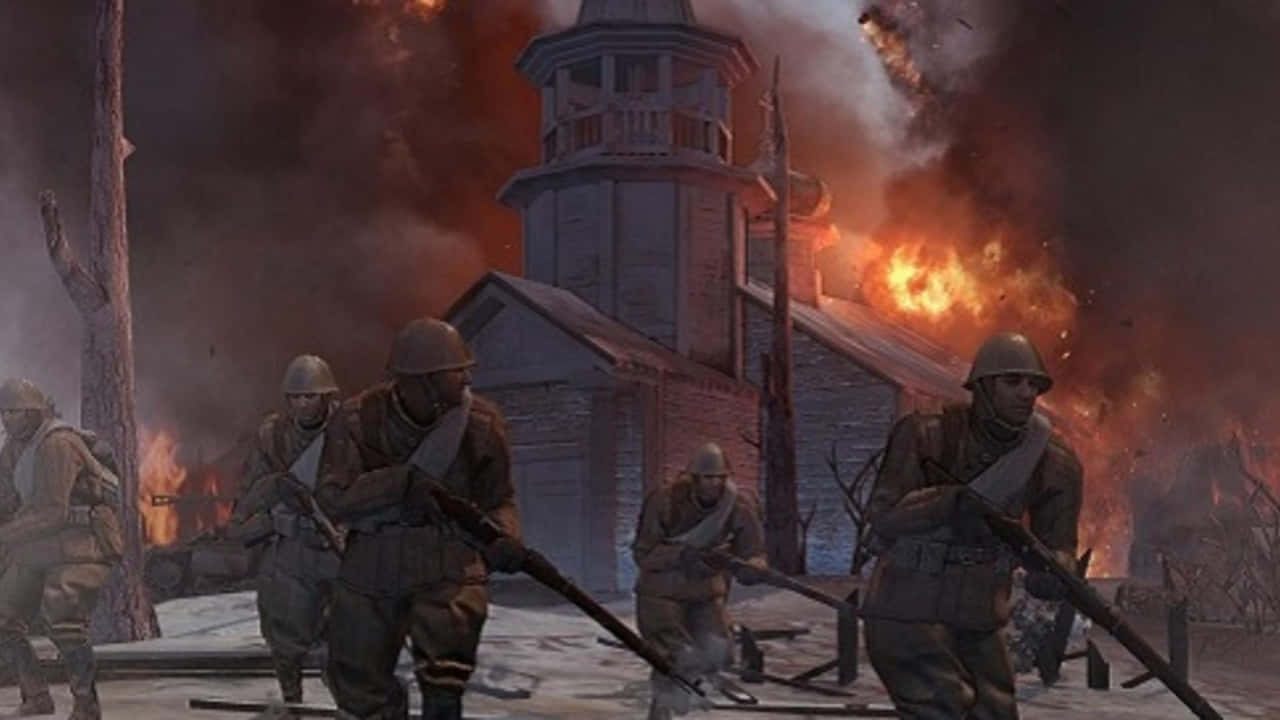 A Group Of Soldiers Are Standing In Front Of A Church