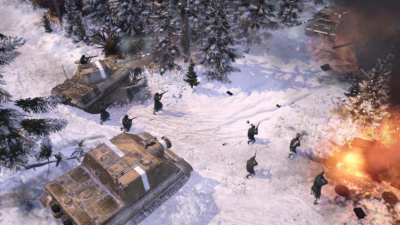 A Screenshot Of A Video Game With Tanks And Soldiers