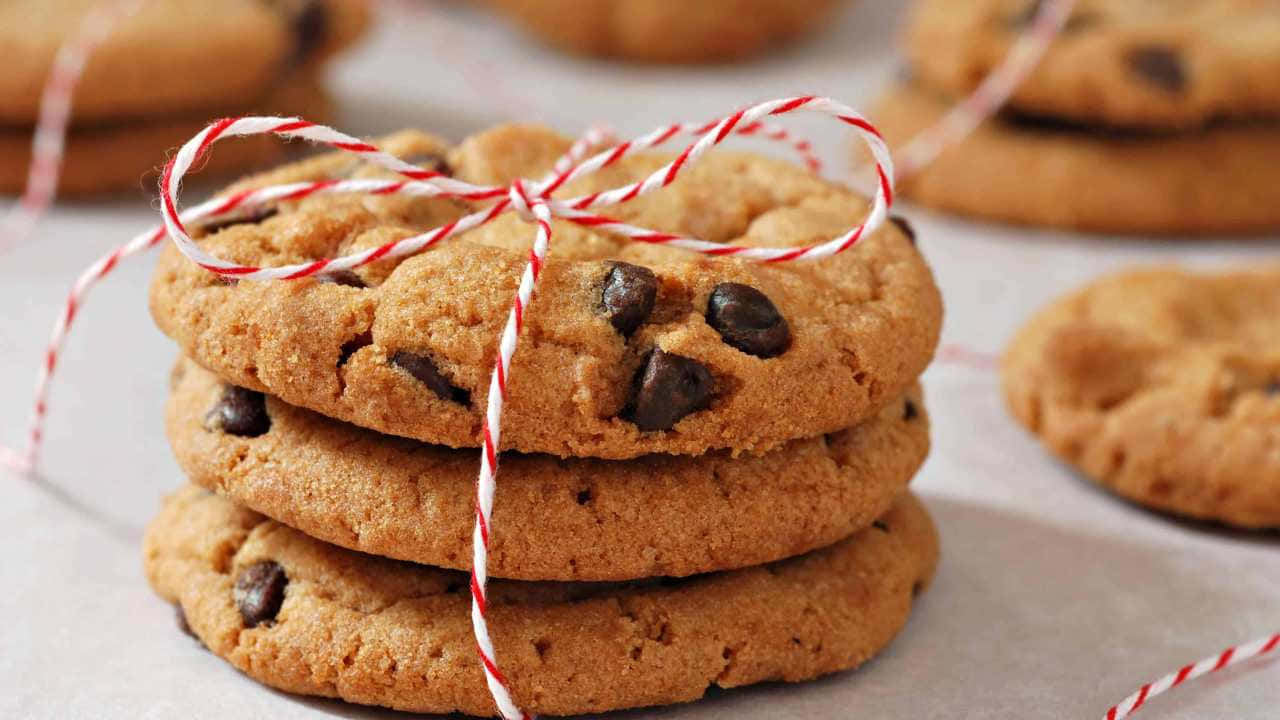 Chocolate Chip Cookies With Red And White Ribbon