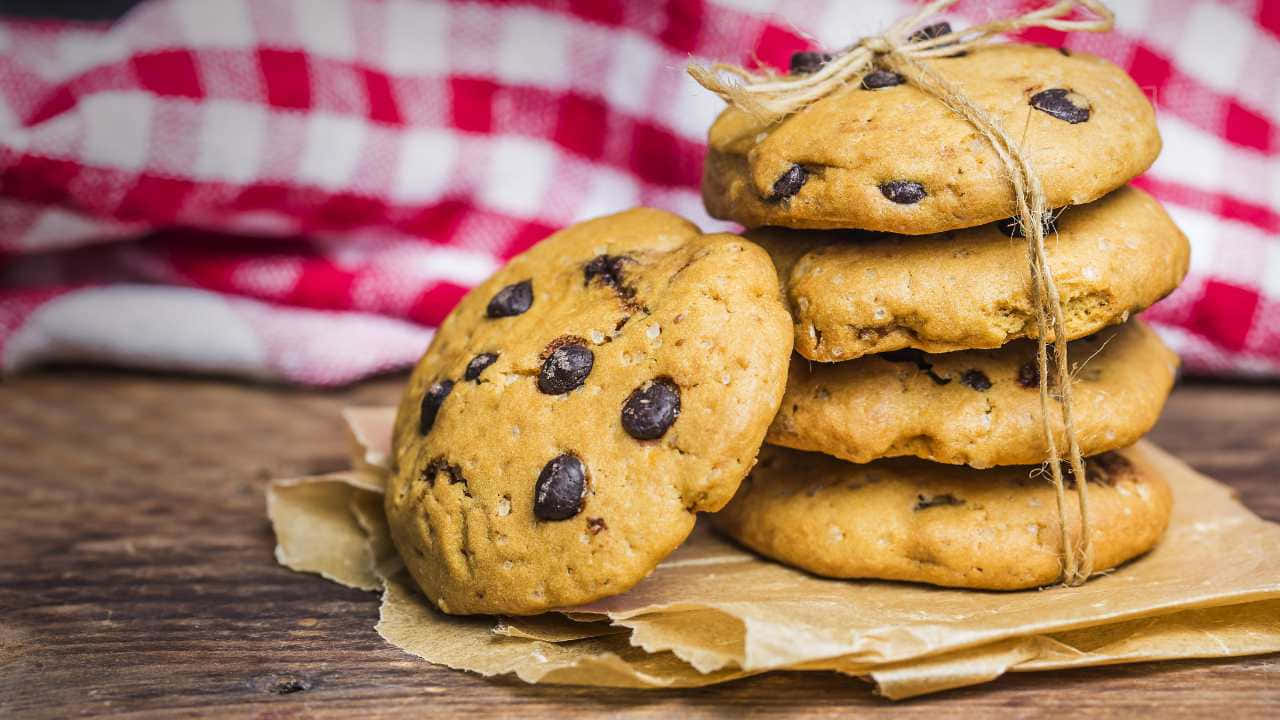 Chocolate Chip Cookies On A Wooden Table