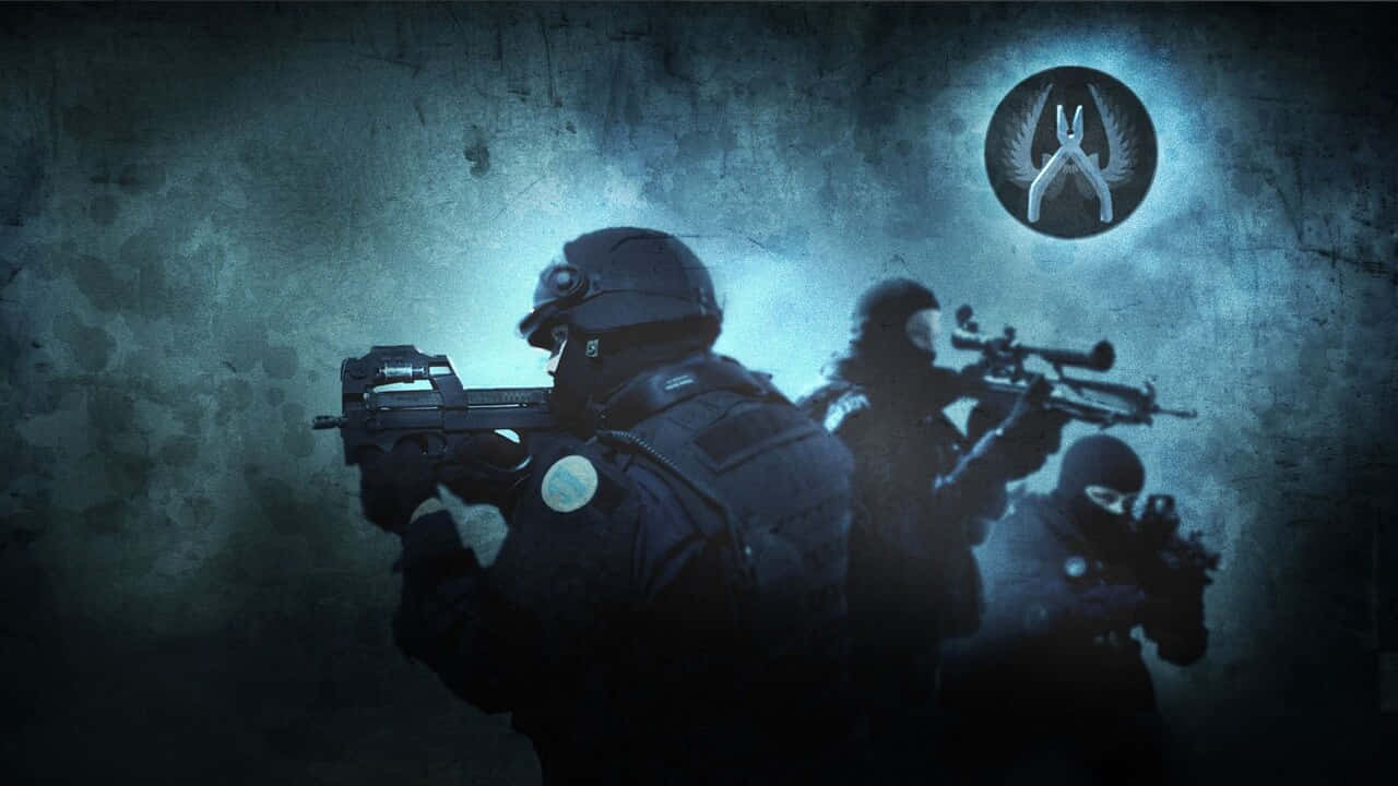 Mörkblåbakgrund På Counter-strike Global Offensive Med Tre Agenter I 720p-upplösning.