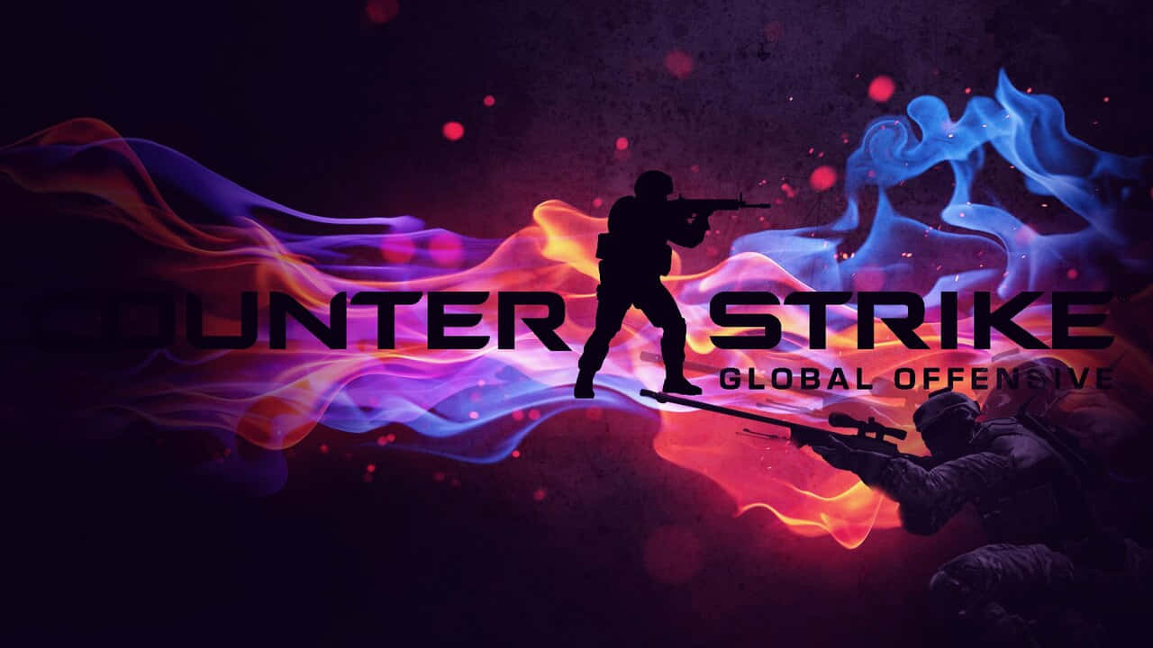 Fondode Pantalla De Counter-strike Global Offensive En 720p Con Un Logo De Llama Colorido.