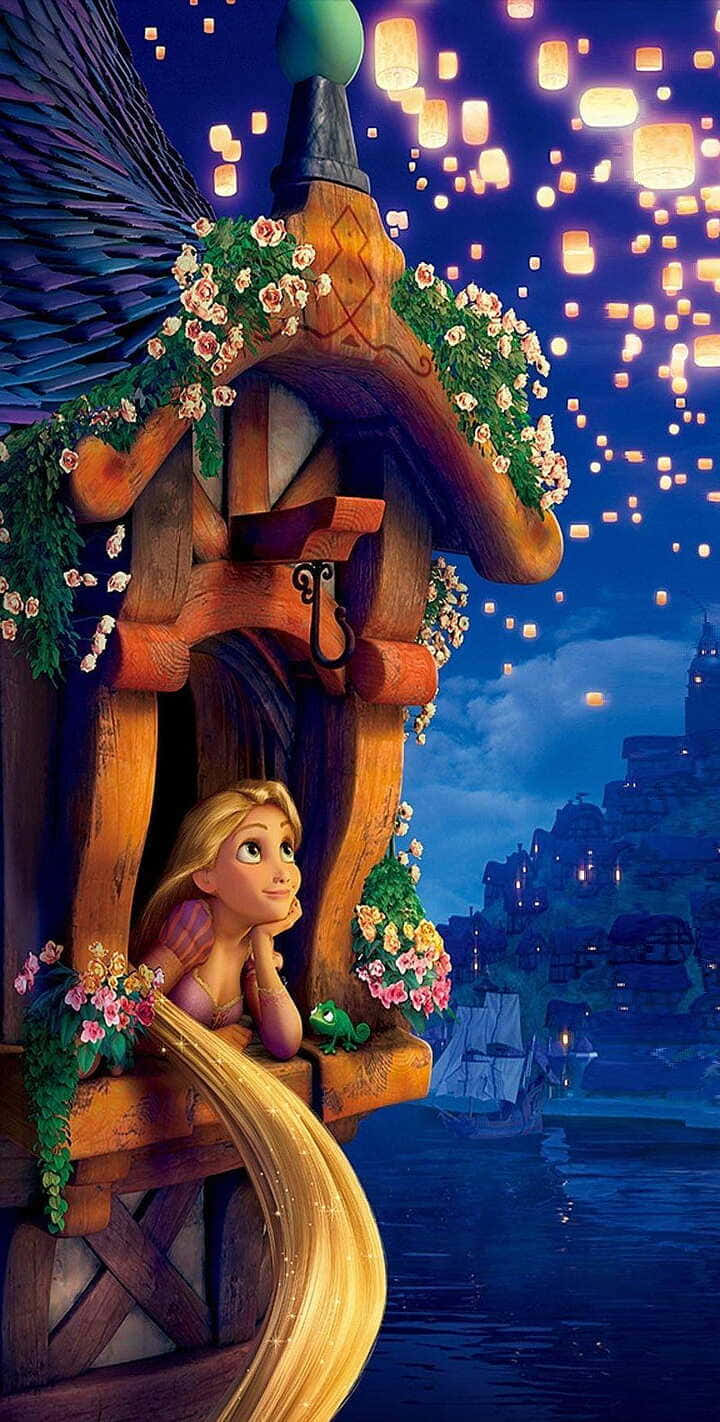 Rapunzelschaut Aus Dem Turm - 720p Disney Hintergrund