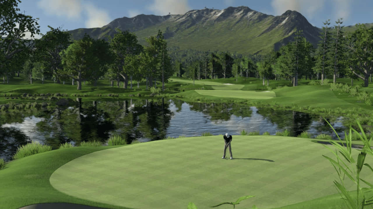 Man Taking Shot 720p Golf Course Background