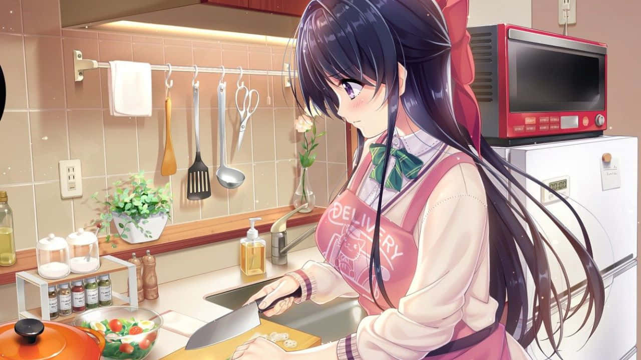 A Girl Is Preparing Food In A Kitchen