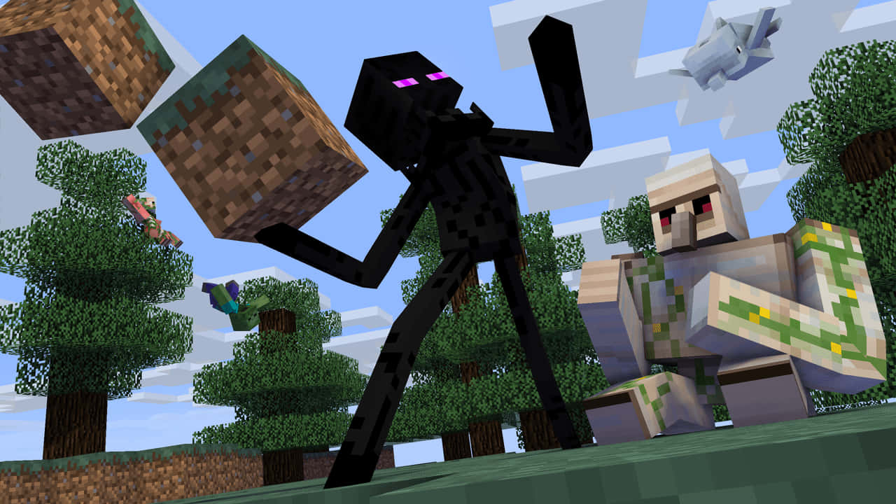 a minecraft character is flying over a tree