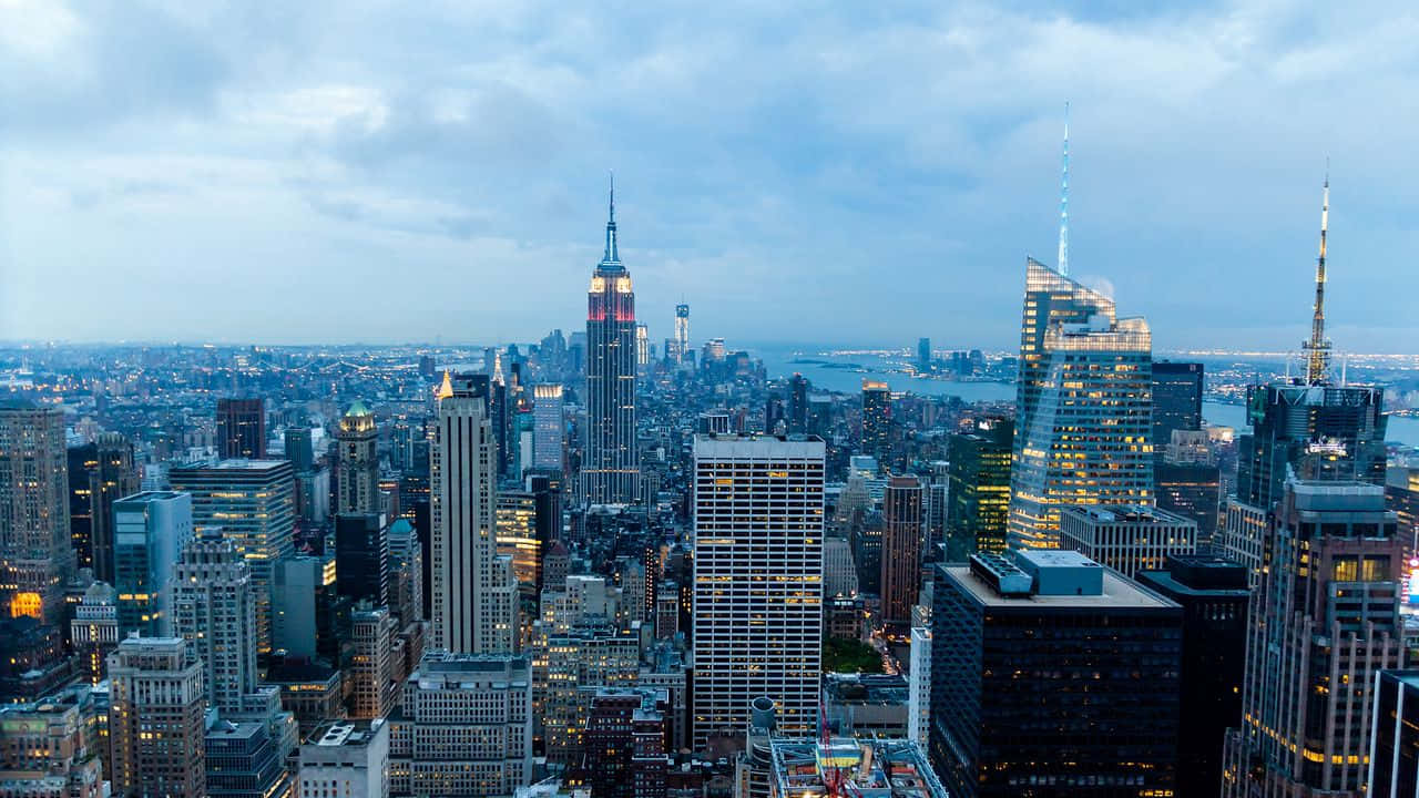 Unavista Aerea Di New York City Di Notte