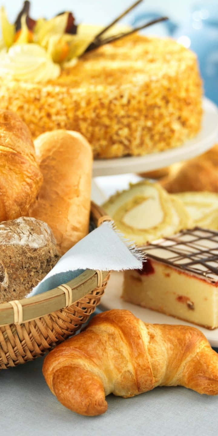 720phintergrundbild Backwaren Croissant, Brote Und Ein Kuchen