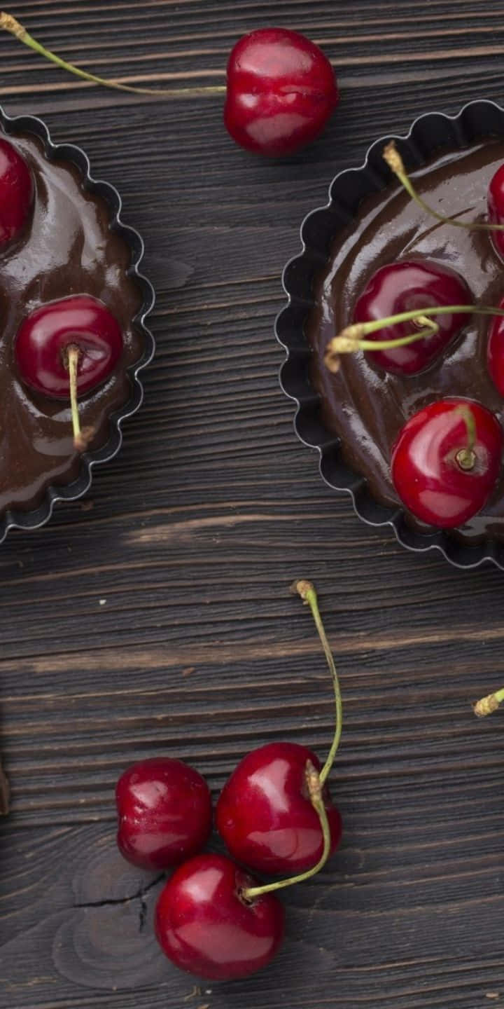 720p Pastry Baggrund Chocolate Cupcakes Med Cherries Detaljer