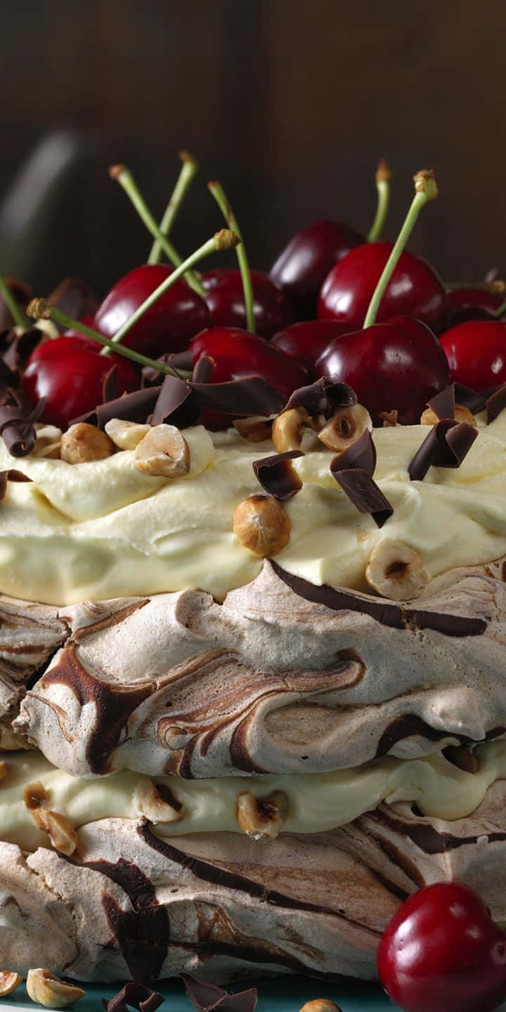 720p Pastries Background Creamy Cake With Cherries On Top
