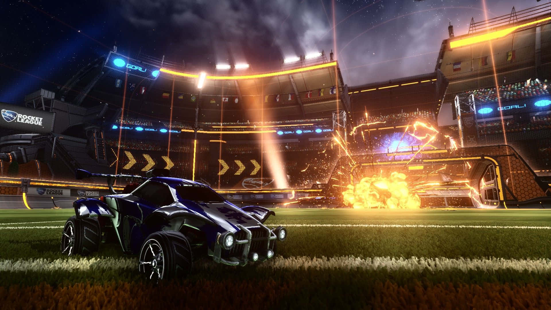 Intense Gaming Action with 720p Rocket League Background