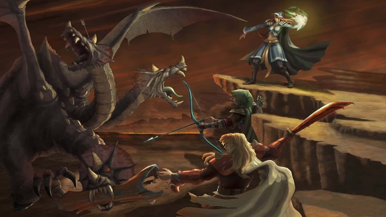 A Group Of People Are Fighting A Dragon