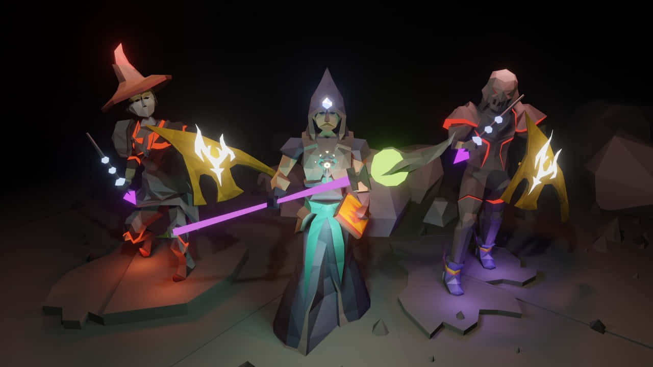 Three Characters In A Dark Room With Swords