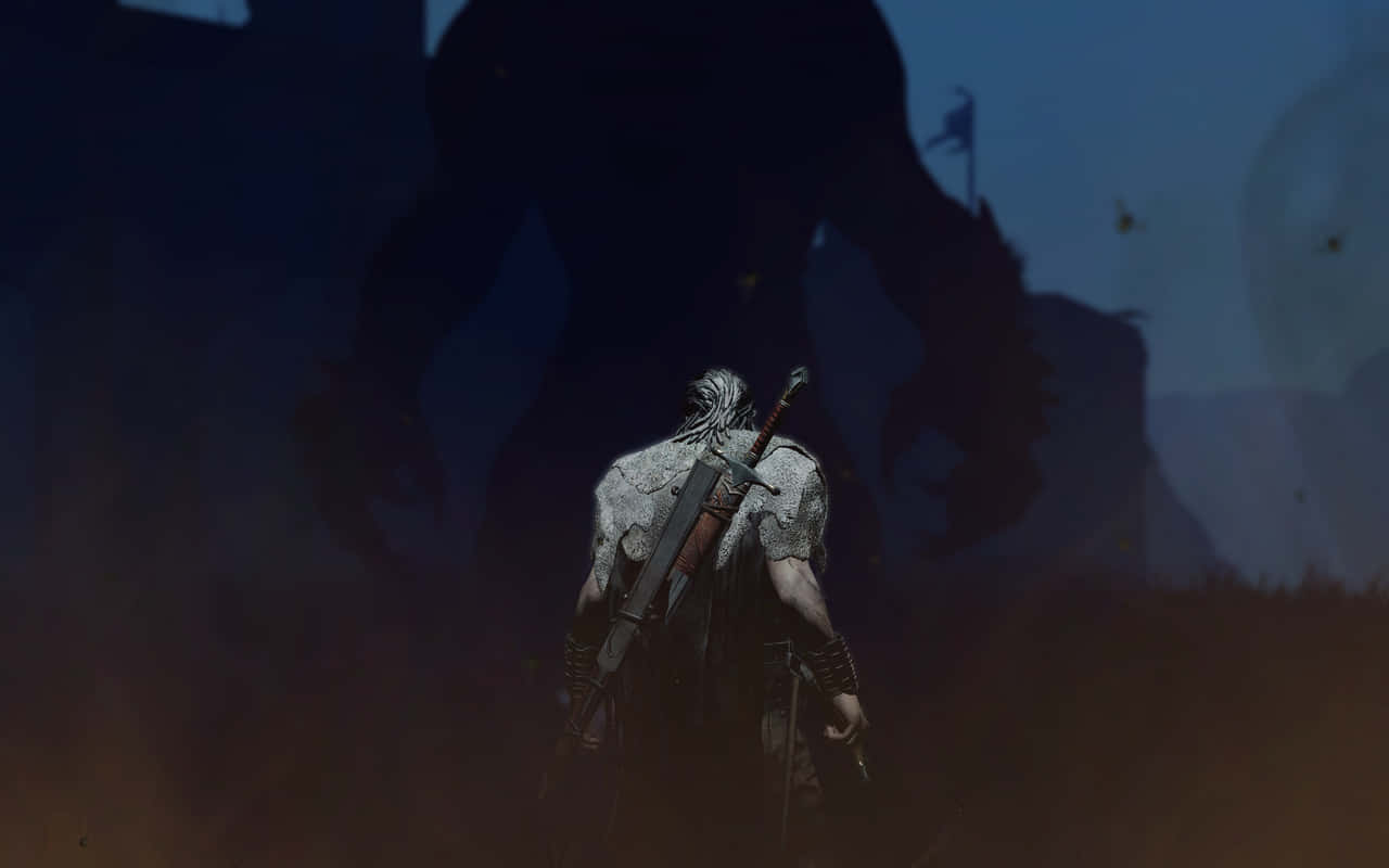 The Witcher 3 - A Man With A Sword And A Large Monster