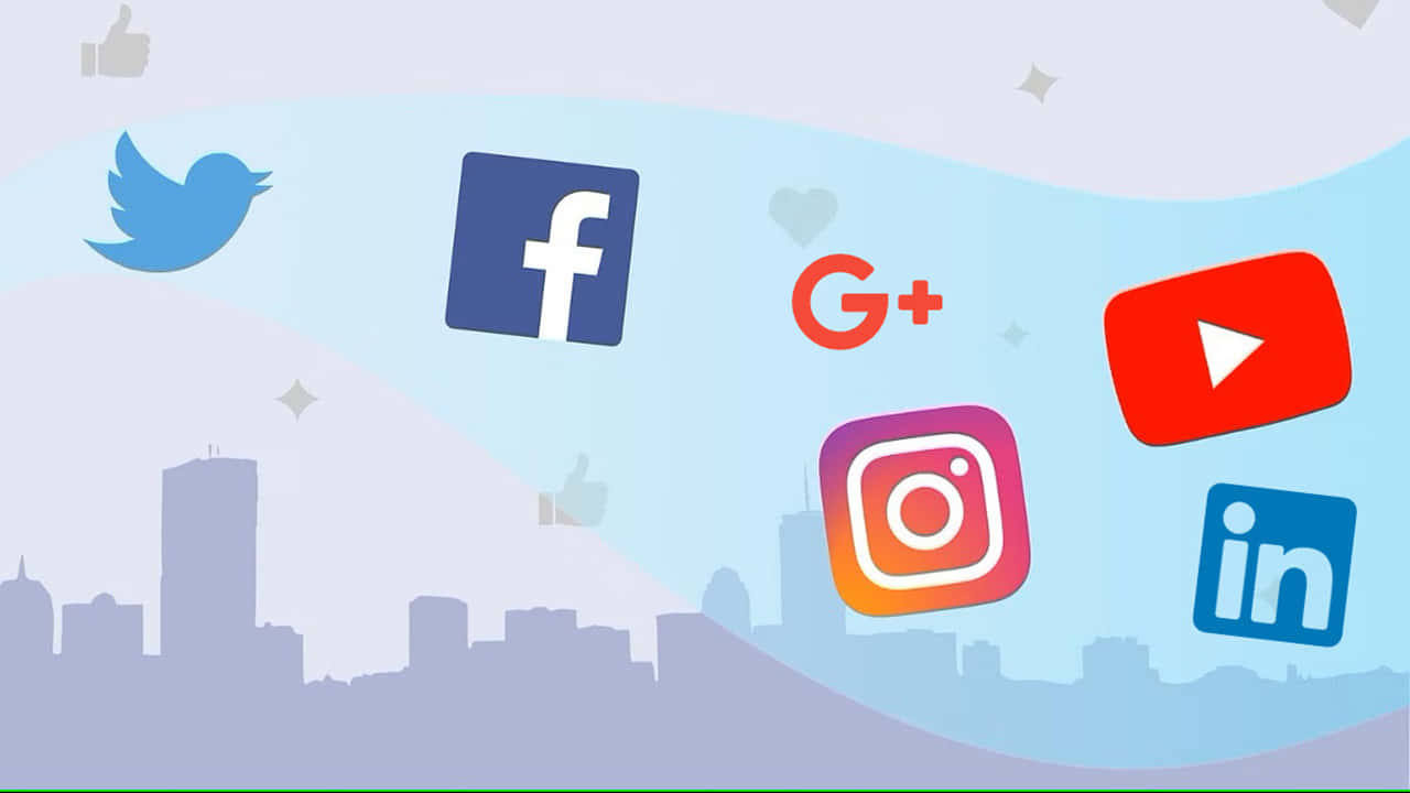 Media Logos Over Skyline 720p Social Background