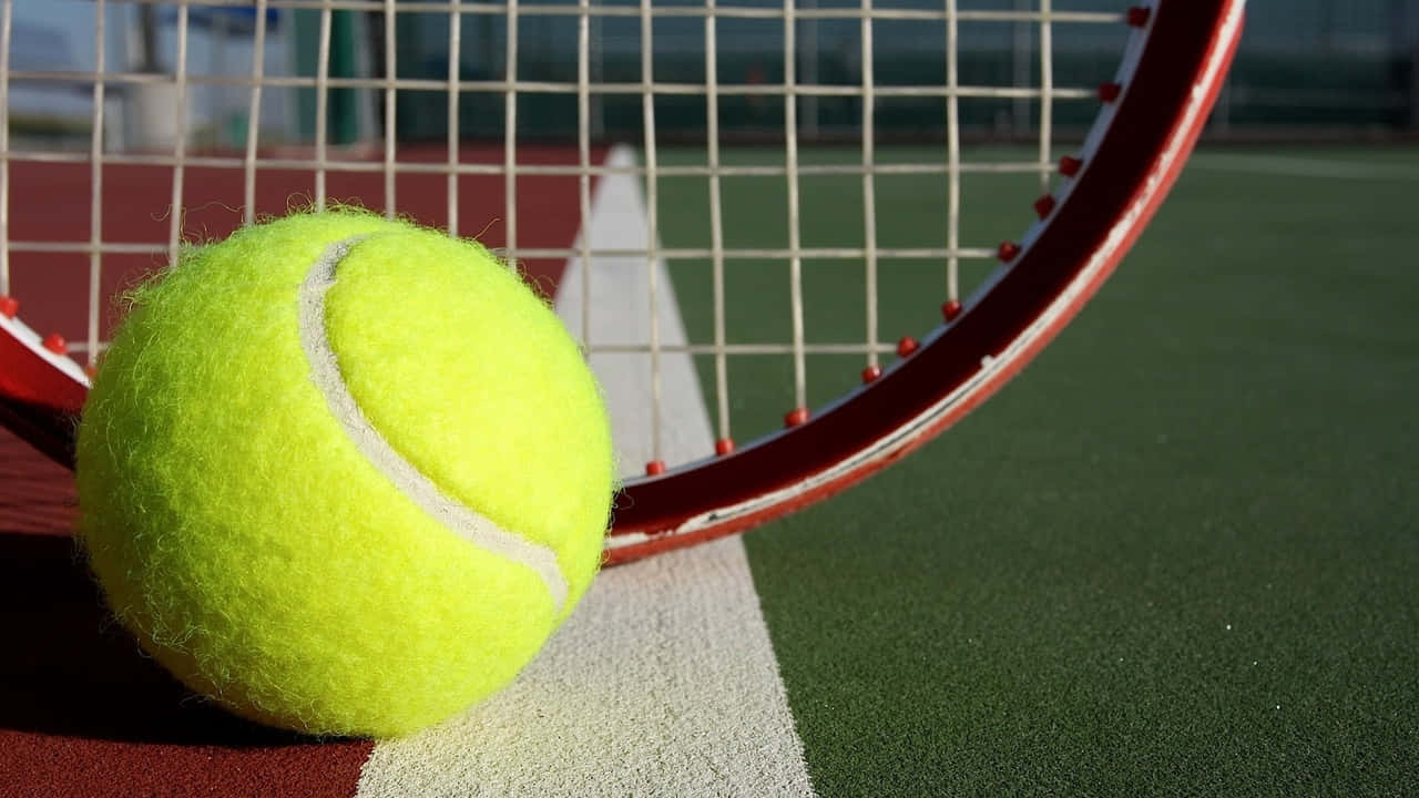 Eintennisball Sitzt Auf Einem Tennisplatz.