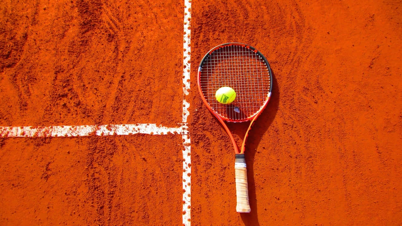 A Tennis Racket On A Red Clay Court