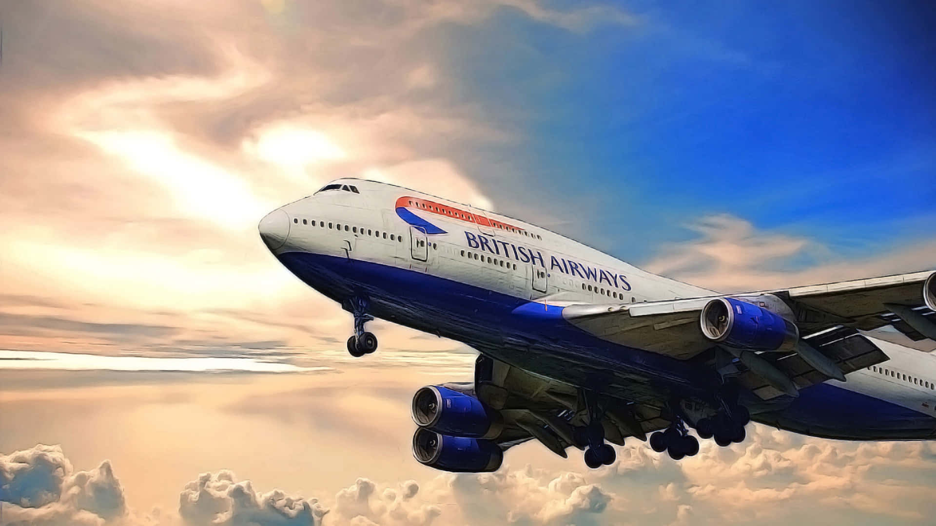 Billede af majestætiske Boeing 747 fly i himlen. Wallpaper