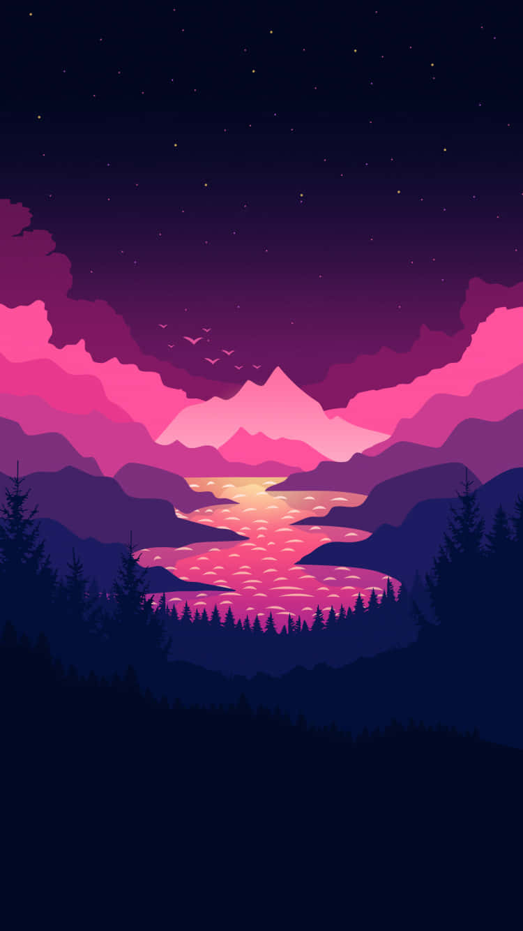 A Purple Night Sky With Mountains And Clouds Wallpaper