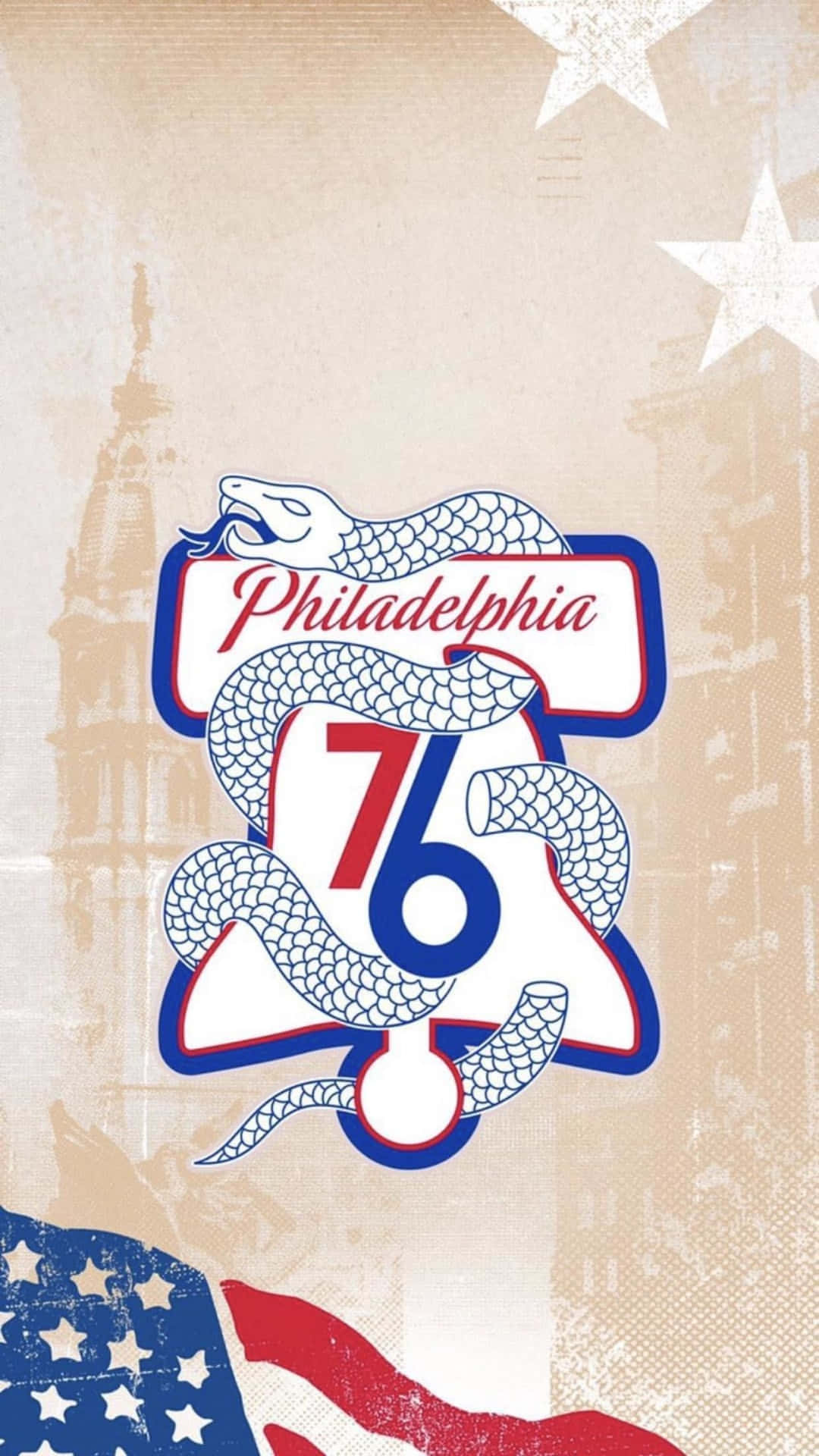 Logotipode Los Filadelfia 76 Con La Bandera Estadounidense. Fondo de pantalla