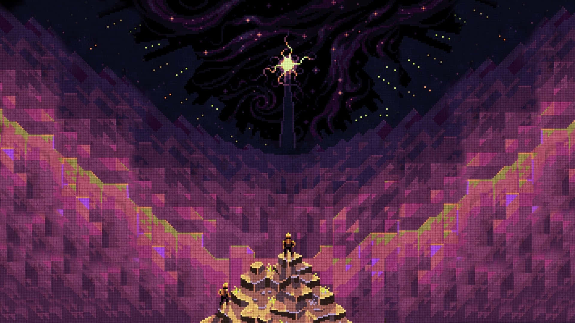 Etpixel Art Billede Af Et Bjerg Med En Stjerne På Himlen.