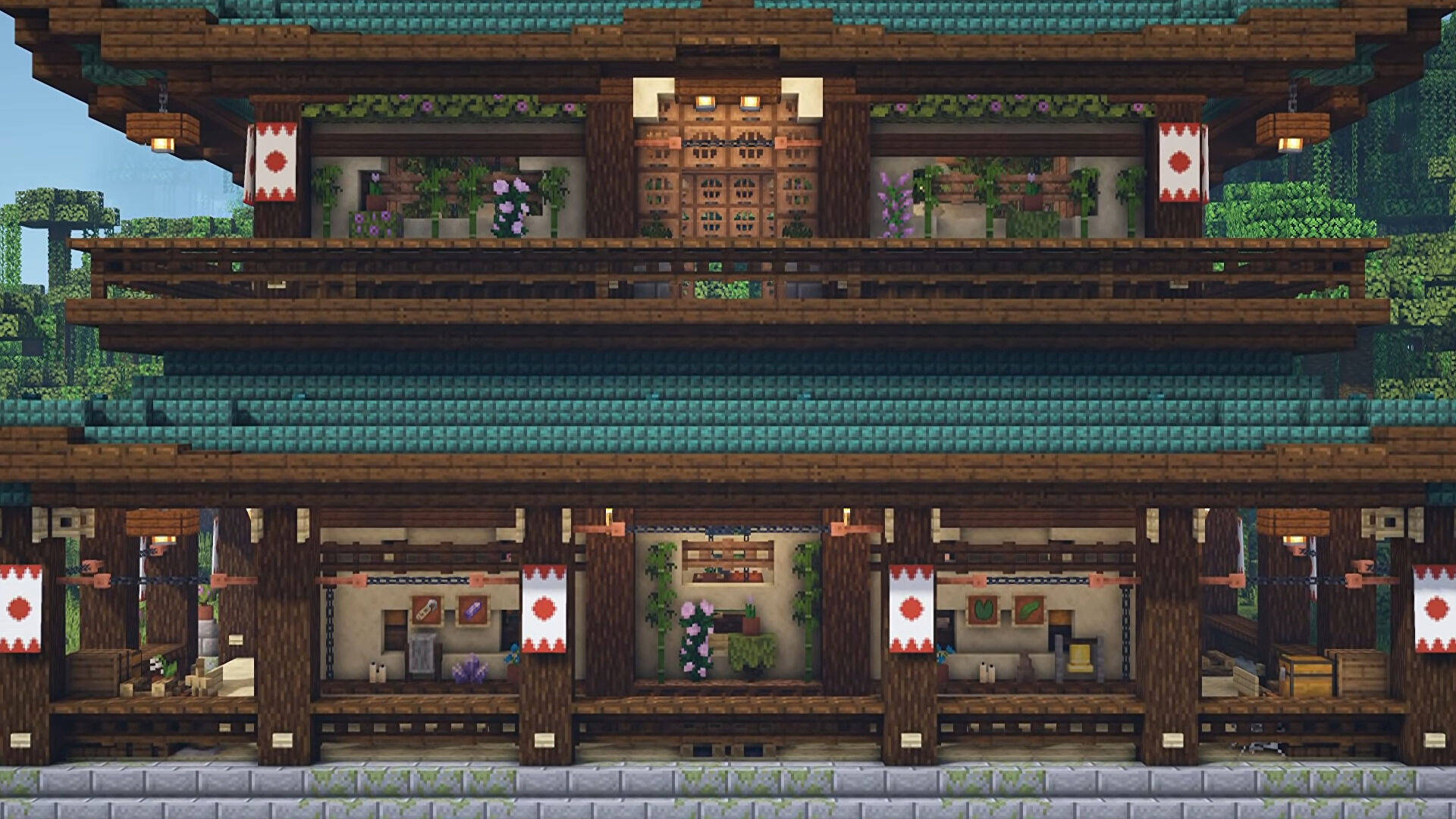 En japansk hus i Minecraft Wallpaper