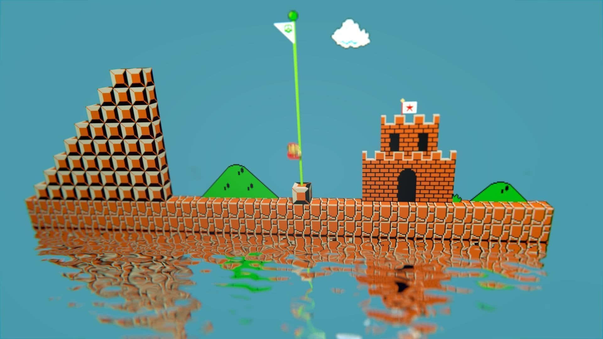 Retro 8-Bit Mario Jumping into Adventure Wallpaper