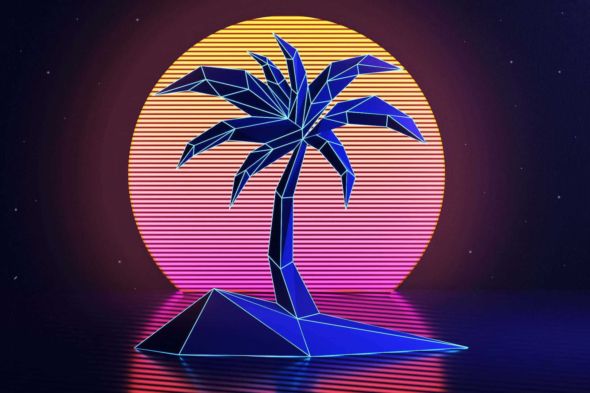 Neon 80s Aesthetic Synthwave Palm Island Wallpaper