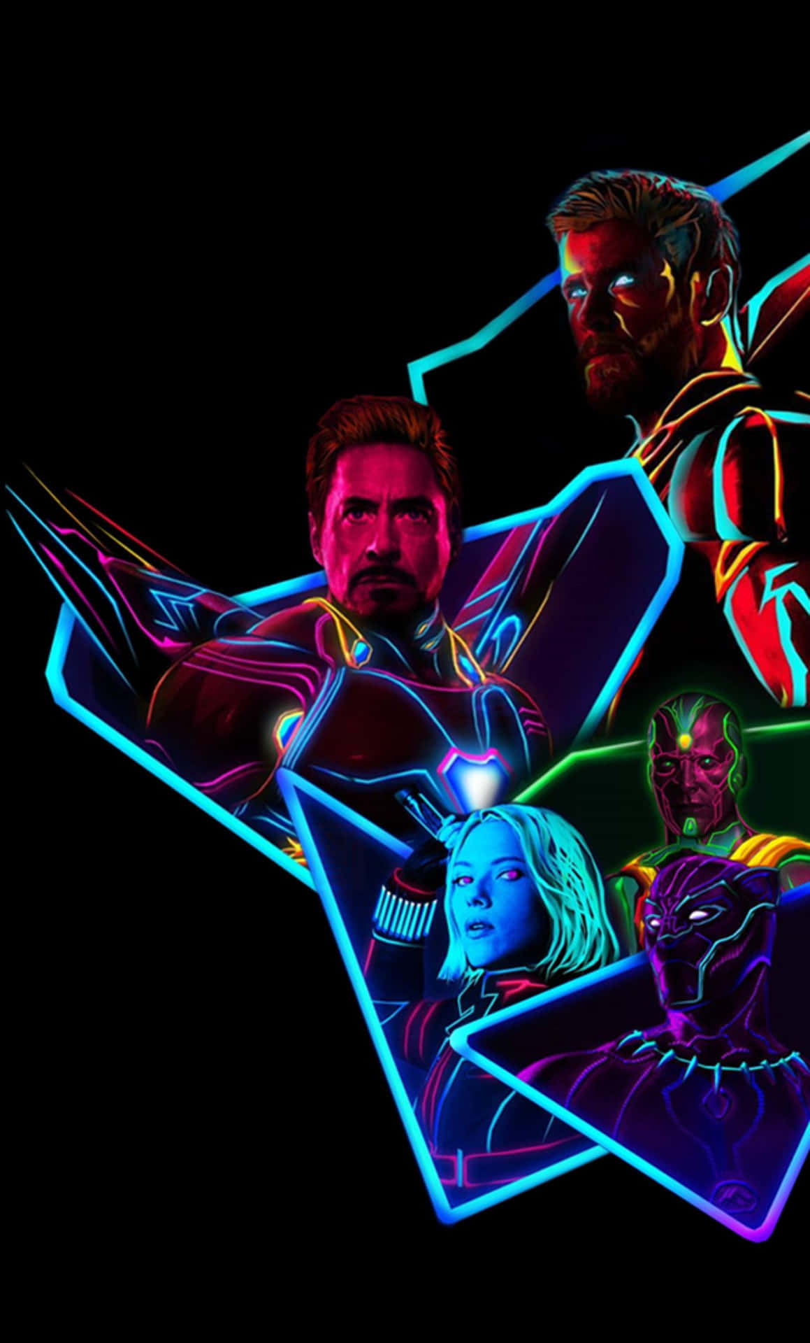 Avengers Characters In Neon Colors Wallpaper