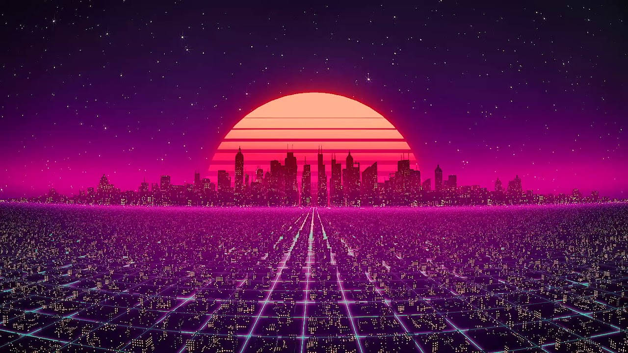 a cityscape with a pink sunset Wallpaper