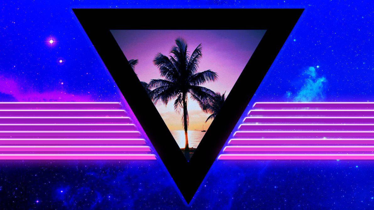 A Triangle With Palm Trees And A Pink Sky Wallpaper