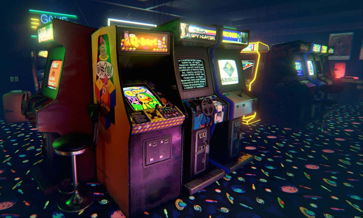 80s Retro Arcade Game Machines Wallpaper