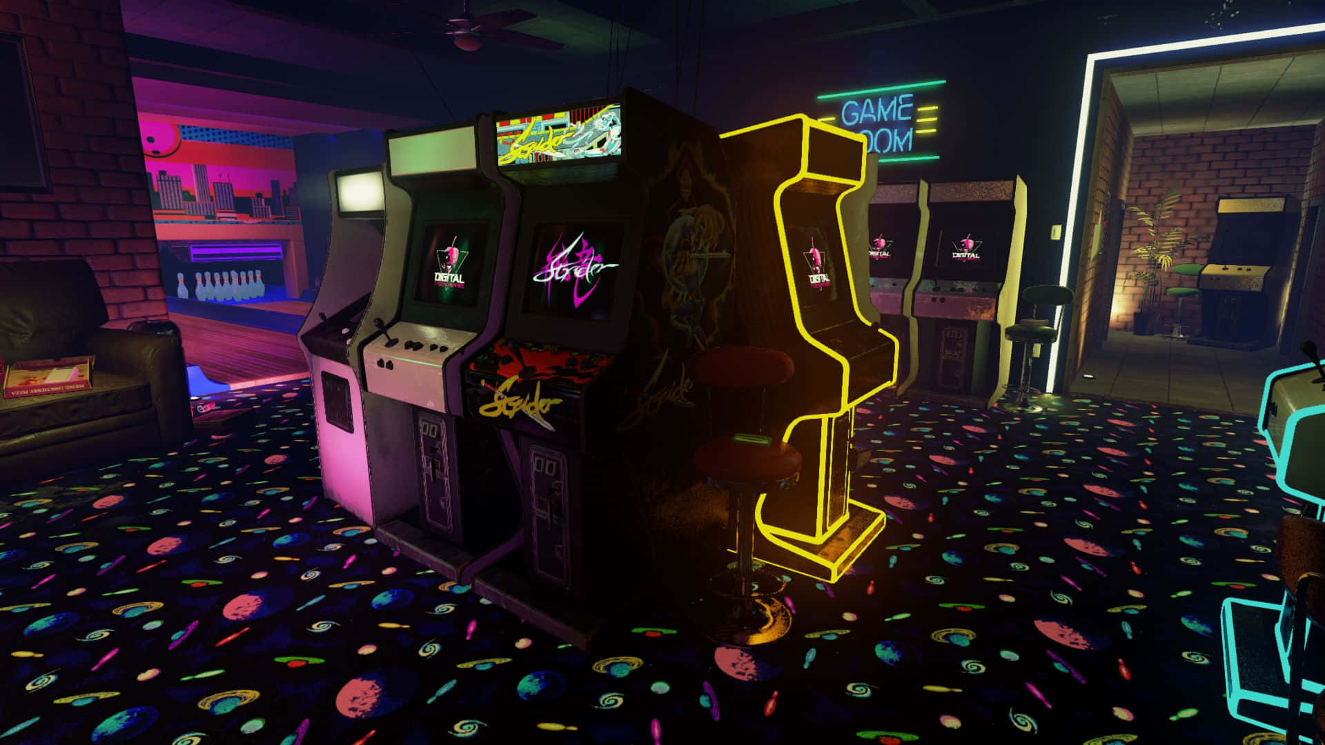 80s Retro Arcade Neon Lights Wallpaper