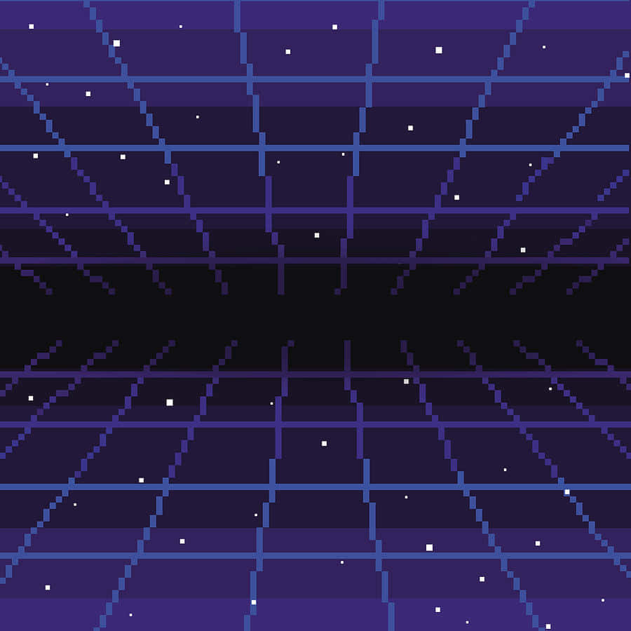 A Pixelated Space With Stars And A Grid