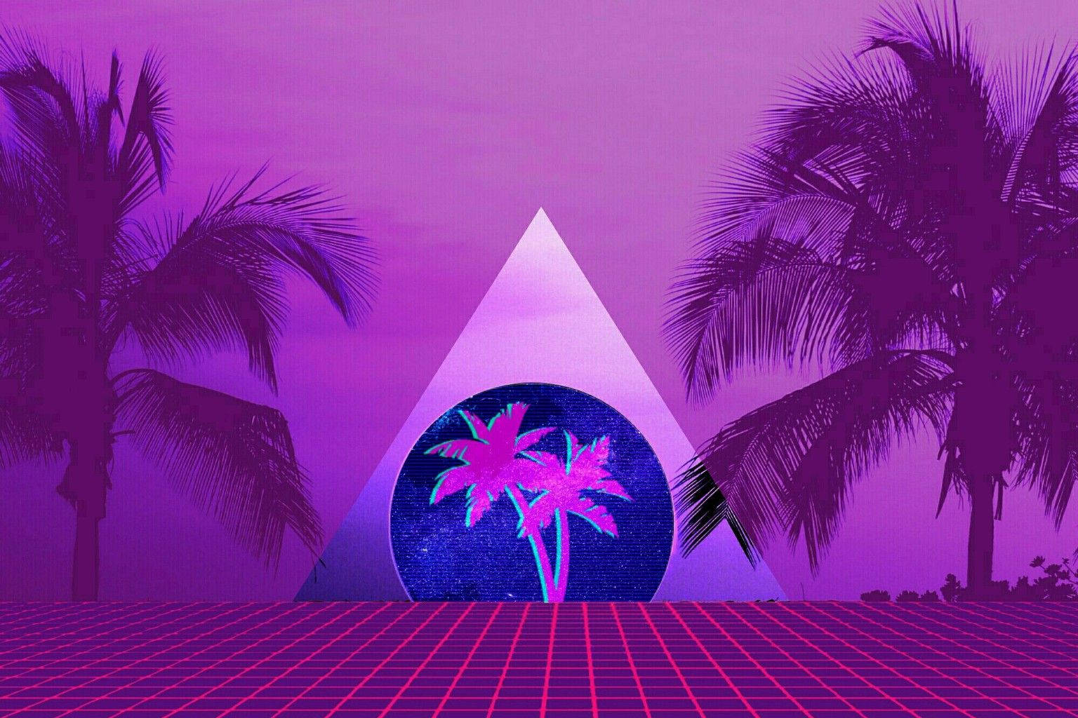A Purple Background With Palm Trees And A Triangle Wallpaper