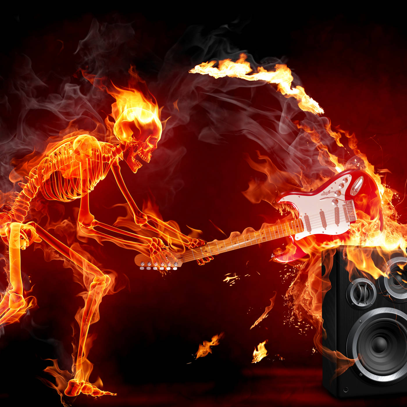 A Skeleton Playing An Electric Guitar Wallpaper