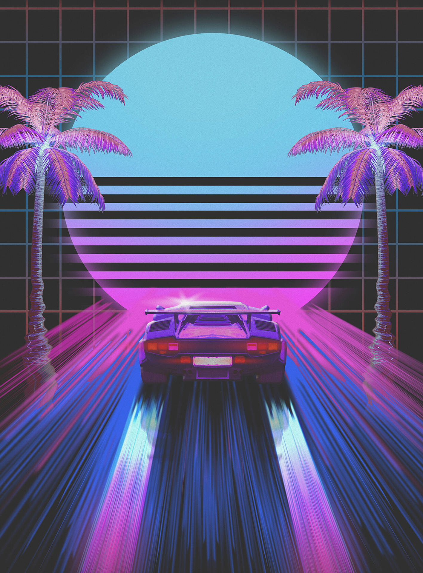 80s Style Car And Tropical Palm