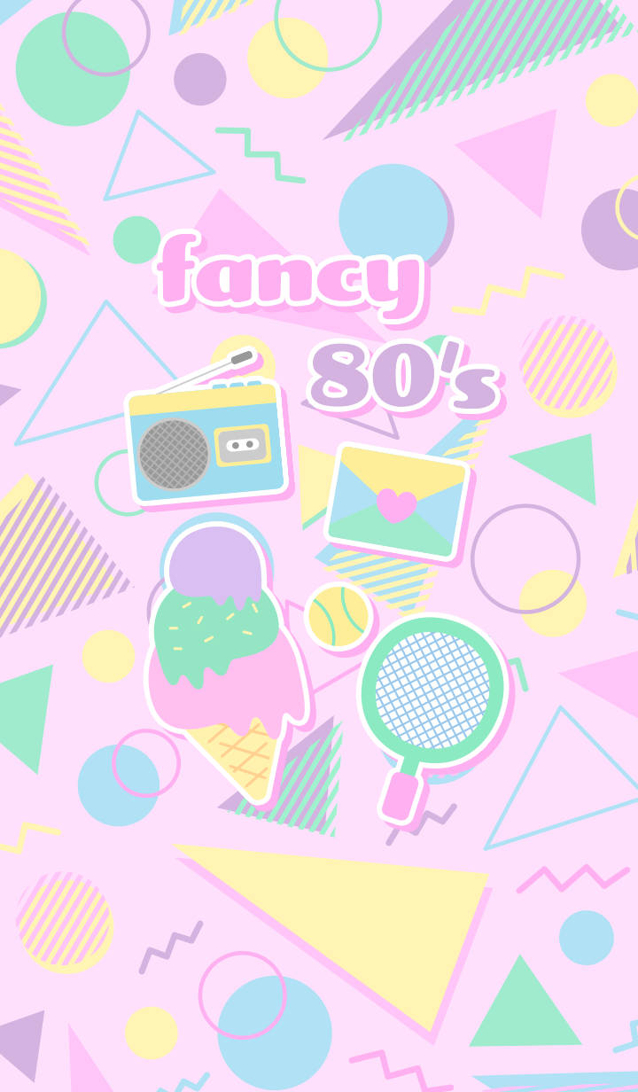 Pink fancy 80s style wallpaper with retro objects.